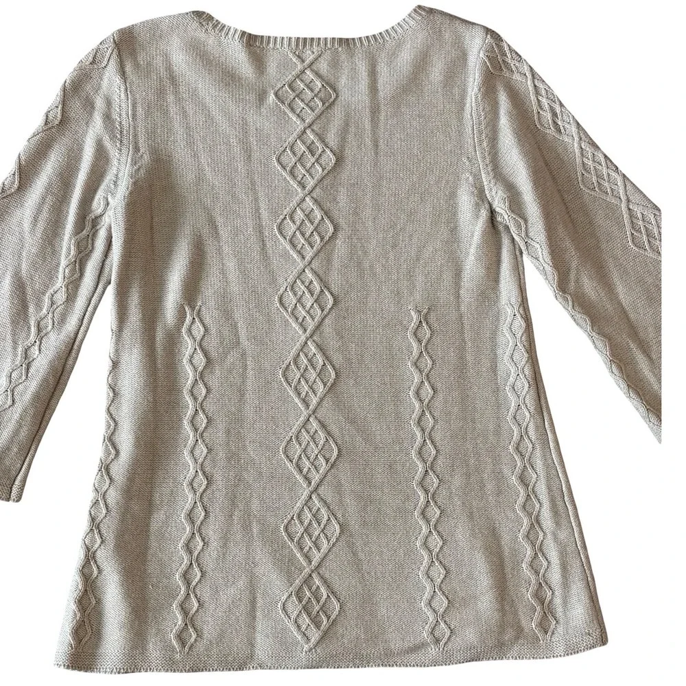 Soft Surroundings Silk Cashmere Blend Lattice Cable Knit‎ Sweater Beige PXS